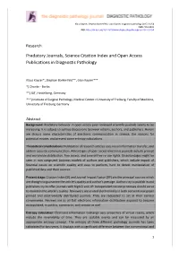 Predatory Journals, Science Citation Index and Open Access Publications in Diagnostic Pathology