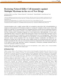 Restoring Natural Killer Cell Immunity Against Multiple Myeloma in the Era of New Drugs