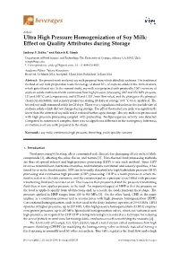 Ultra High Pressure Homogenization of Soy Milk: Effect on Quality Attributes During Storage