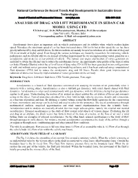 Analysis of Drag and Lift Performance in Sedan Car Model Using