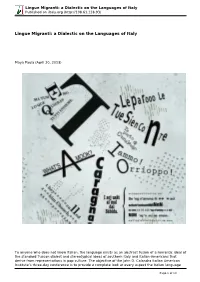 Lingue Migranti: a Dialectic on the Languages of Italy Published on Iitaly.Org (
