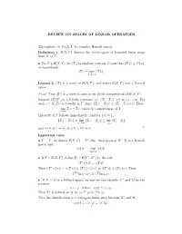 REVIEW on SPACES of LINEAR OPERATORS Throughout, We Let X, Y Be Complex Banach Spaces. Definition 1. B(X, Y ) Denotes the Vector