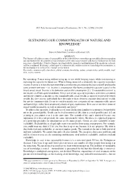 Sustaining Our Commonwealth of Nature and Knowledge∗