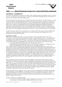 2004 Assessment Report 2004 Music Performance Group: GA 3: Aural