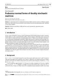 Frobenius Normal Forms of Doubly Stochastic Matrices Received August 15, 2019; Accepted November 22, 2019