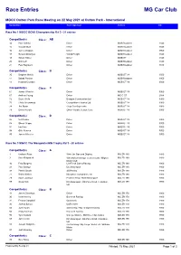 Race Entries MG Car Club