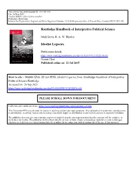 Routledge Handbook of Interpretive Political Science Idealist Legacies