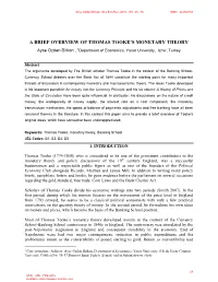 A Brief Overview of Thomas Tooke's Monetary Theory