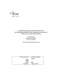 Inventory Dynamics in the Financial Crisis: an Empirical Analysis of Firm Responsiveness and Its Effect on Financial Performance