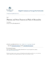 Platonic and Stoic Passions in Philo of Alexandria Loren Kerns George Fox University, Lkerns@Georgefox.Edu