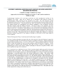 Statement Comparing Anesthesiologist Assistant