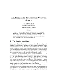 Data Streams and Applications in Computer Science