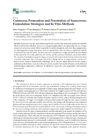 Cutaneous Permeation and Penetration of Sunscreens: Formulation Strategies and in Vitro Methods
