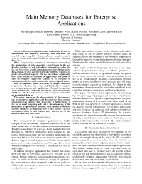 Memory Databases for Enterprise Applications