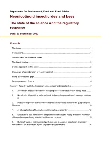 Neonicotinoid Insecticides and Bees the State of the Science and the Regulatory Response