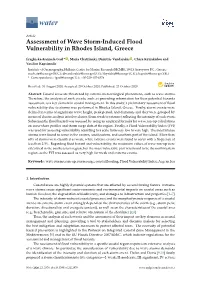 Assessment of Wave Storm-Induced Flood Vulnerability in Rhodes Island, Greece