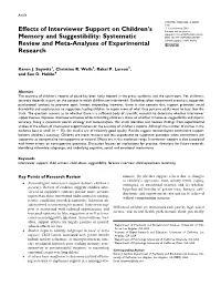 Effects of Interviewer Support on Children's Memory and Suggestibility