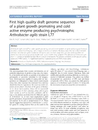First High Quality Draft Genome Sequence of a Plant Growth Promoting and Cold Active Enzyme Producing Psychrotrophic Arthrobacter Agilis Strain L77 Ram N