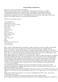 Langston Hughes and His Poetry Transcript of a Video Presentation