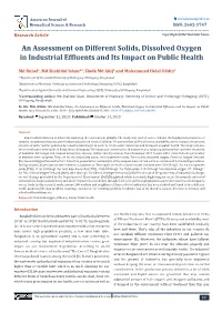 An Assessment on Different Solids, Dissolved Oxygen in Industrial Effluents and Its Impact on Public Health