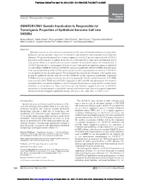 SMARCB1/INI1 Genetic Inactivation Is Responsible for Tumorigenic Properties of Epithelioid Sarcoma Cell Line VAESBJ