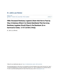 Wills--Deceased Residuary Legatee's Share Held Not to Pass by Way Of