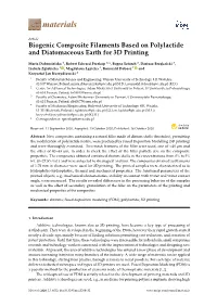 Biogenic Composite Filaments Based on Polylactide and Diatomaceous Earth for 3D Printing