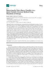 Improving the Naive Bayes Classifier Via a Quick Variable Selection