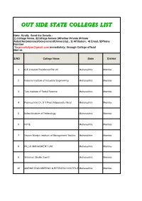 Out Side State Colleges List