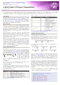 A Brief Guide to Polymer Nomenclature Version 1.1 (2012)