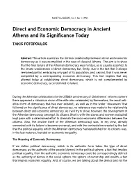 Direct and Economic Democracy in Ancient Athens and Its Significance Today