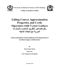 Lifting Convex Approximation Properties and Cyclic Operators with Vector Lattices رﻓﻊ ﺧﺼﺎﺋﺺ اﻟﺘﻘﺮﯾﺐ اﻟﻤﺤﺪب واﻟﻤﺆﺛﺮات اﻟﺪورﯾﺔ ﻣﻊ ﺷﺒﻜﺎت اﻟﻤﺘﺠﮫ