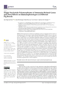 Single Nucleotide Polymorphisms of Immunity-Related Genes and Their Effects on Immunophenotypes in Different Pig Breeds
