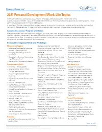 2021 Personal Development/Work-Life Topics