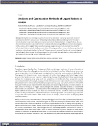 Analyses and Optimization Methods of Legged Robots: a Review