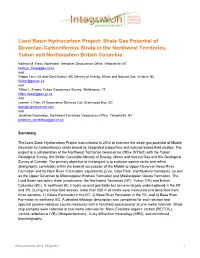Liard Basin Hydrocarbon Project: Shale Gas Potential of Devonian-Carboniferous Strata in the Northwest Territories, Yukon and Northeastern British Columbia