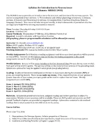 Syllabus for Introduction to Neuroscience (Honors-‐ NROSCI 1003)