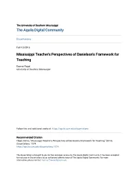 Mississippi Teacher's Perspectives of Danielson's Framework for Teaching