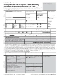 Nonprofit USPS Marketing Mail Easy—Nonautomation Letters Or Flats This Form May Be Used Only for a Single Nonautomation Price Mailing of Identical-Weight Pieces