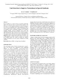 Unit Selection to Improve Naturalness in Speech Synthesis