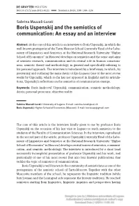 Boris Uspenskij and the Semiotics of Communication: an Essay and an Interview