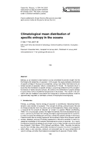 Climatological Mean Distribution of Specific Entropy in the Oceans