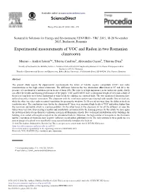 Experimental Measurements of VOC and Radon in Two Romanian Classrooms