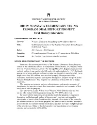 WAYZATA ELEMENTARY STRING PROGRAM ORAL HISTORY PROJECT Oral History Interviews