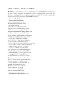 A Short Analysis of Coleridge's 'Kubla Khan