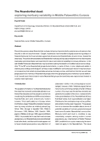 The Neanderthal Dead: Exploring Mortuary Variability in Middle Palaeolithic Eurasia