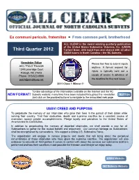 Third Quarter 2012 Tarheel Base, with Input from and Shared with All Other USSVI Bases in North Carolina – the NC Subvets