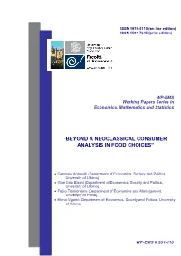 “Beyond a Neoclassical Consumer Analysis in Food Choices”