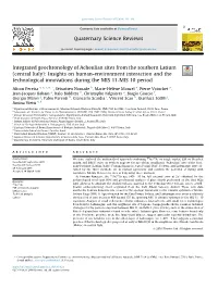 (Central Italy): Insights on Human-Environment Interaction and the Technological Innovations During the MIS 11-MIS 10 Period