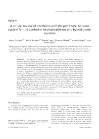 A Critical Review of Interfaces with the Peripheral Nervous System for the Control of Neuroprostheses and Hybrid Bionic Systems